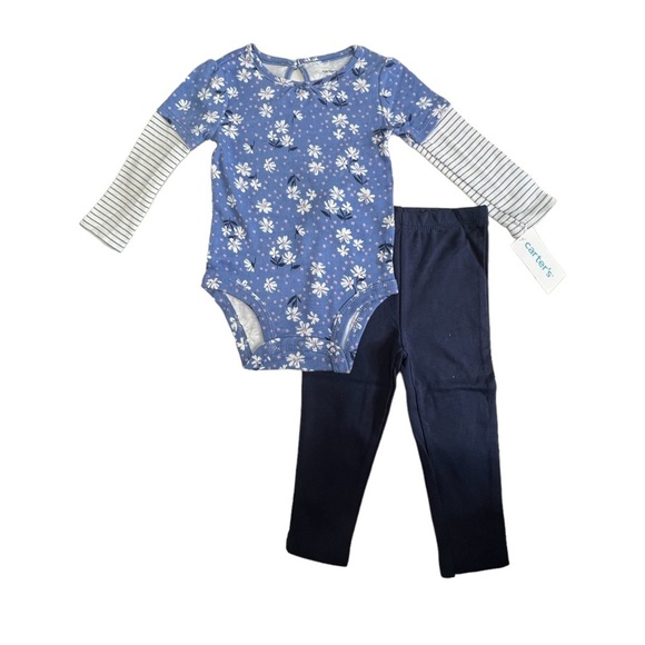 Carters Size 12 Months Baby Girls 2pc Daisy Outfit Set Pants Bodysuit Layered - Picture 10 of 12